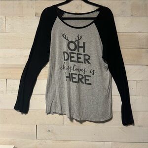 Oh Deer Christmas Long Sleeve Tee - Black and Gray